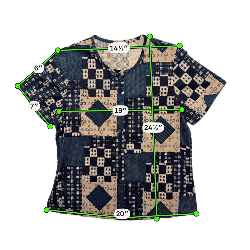 Naturally Yours Hawaii Blouse Small Patchwork Geometric Cotton Top - Picture 11 of 14